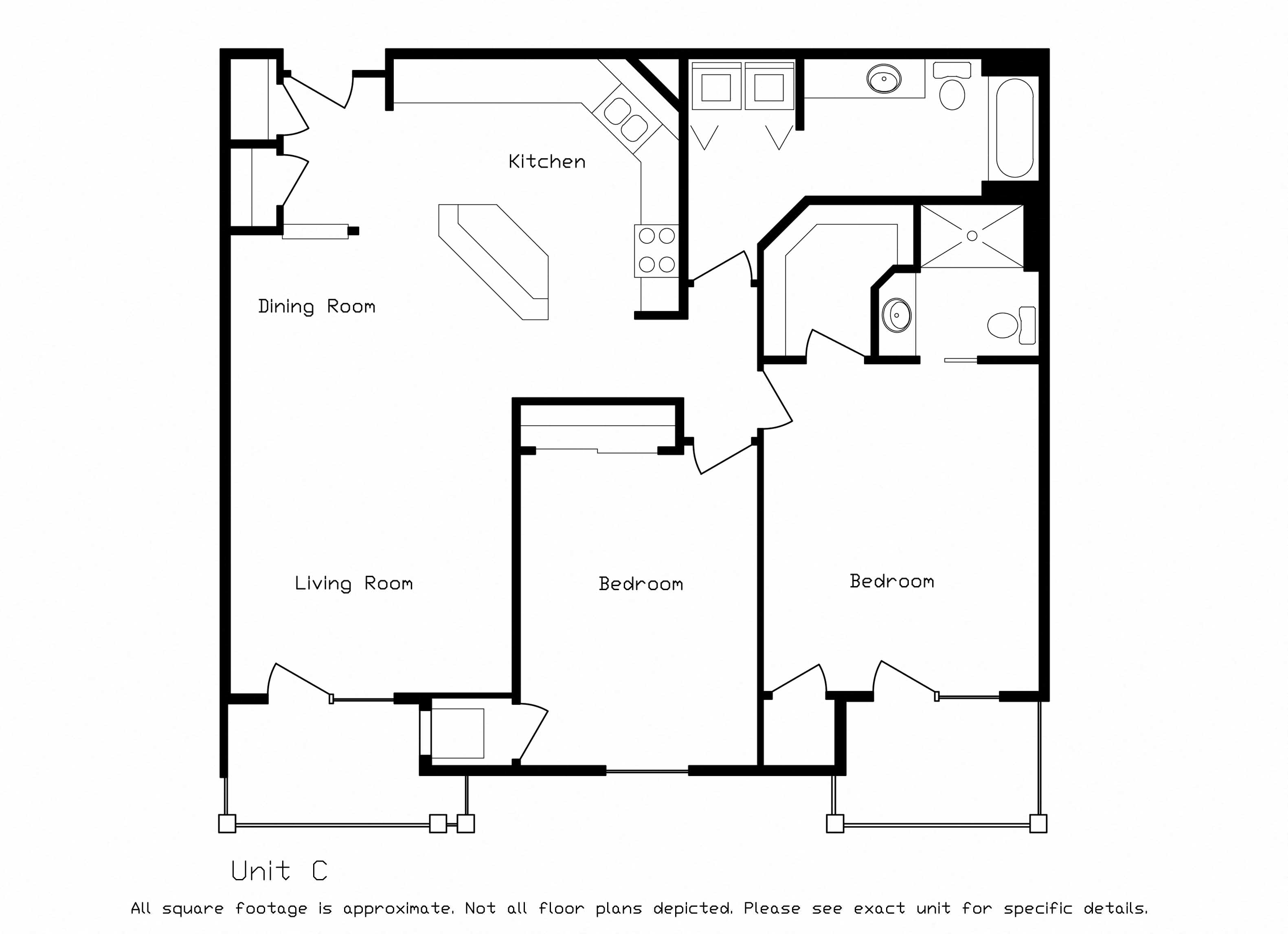 Floor plan for 2 beds, 2 baths, 1228 sqft